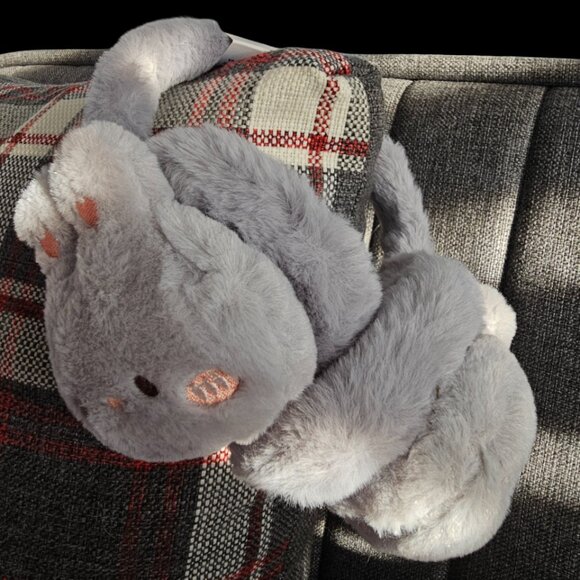 Plush Bunny Winter Ear Warmers, Grey - Picture 3 of 5